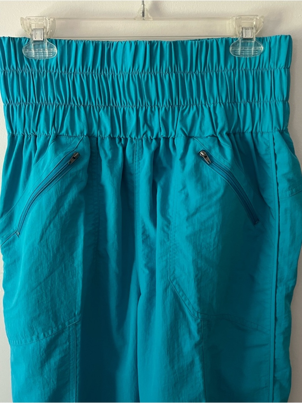 Zenana Nylon Parachute Pants Medium Aqua High Waisted Streetwear - Picture 2 of 7